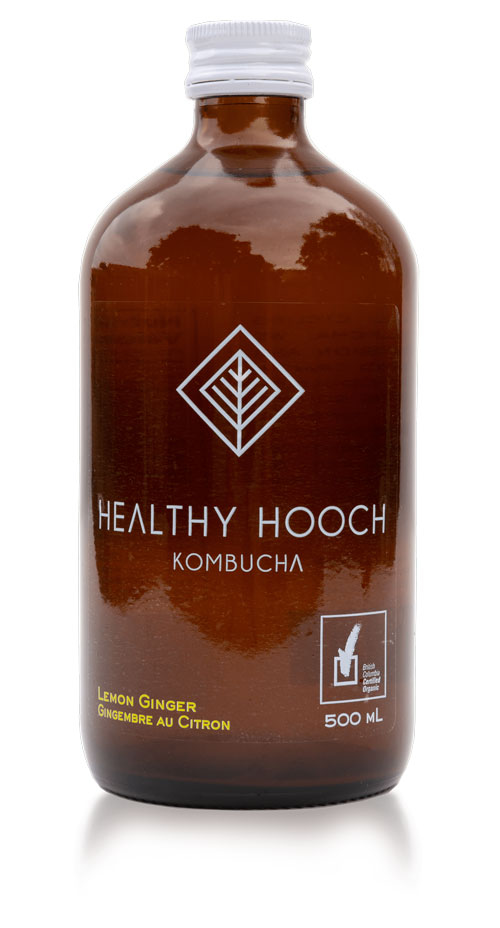 product bottle of lemon ginger healthy hooch kombucha flavour