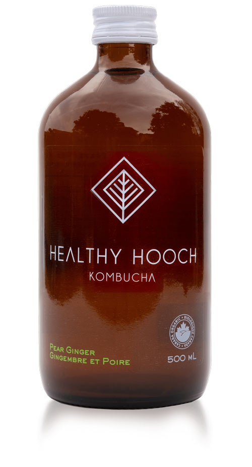 product bottle of the pear ginger healthy hooch kombucha flavour